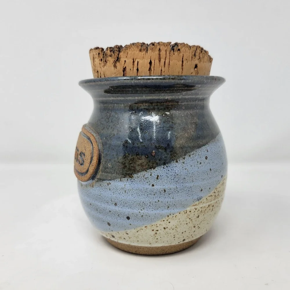 Vintage Ceramic‎ Jar Pot Container With Cork Lid Condoms Label